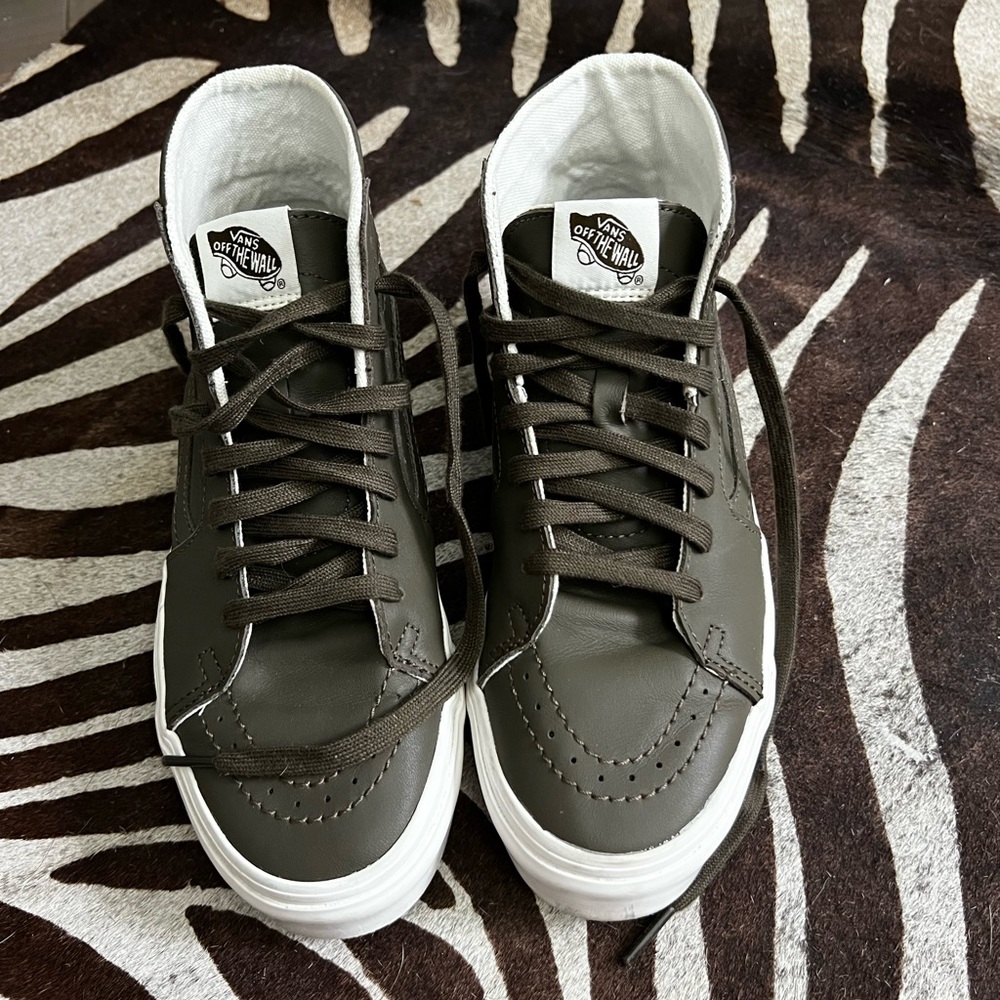 Army Green Leather Vans